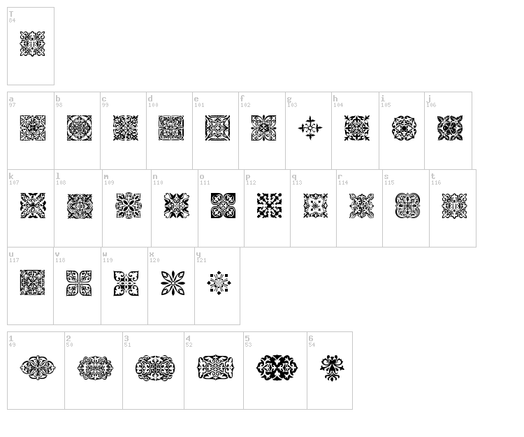 SL Square Ornaments font map